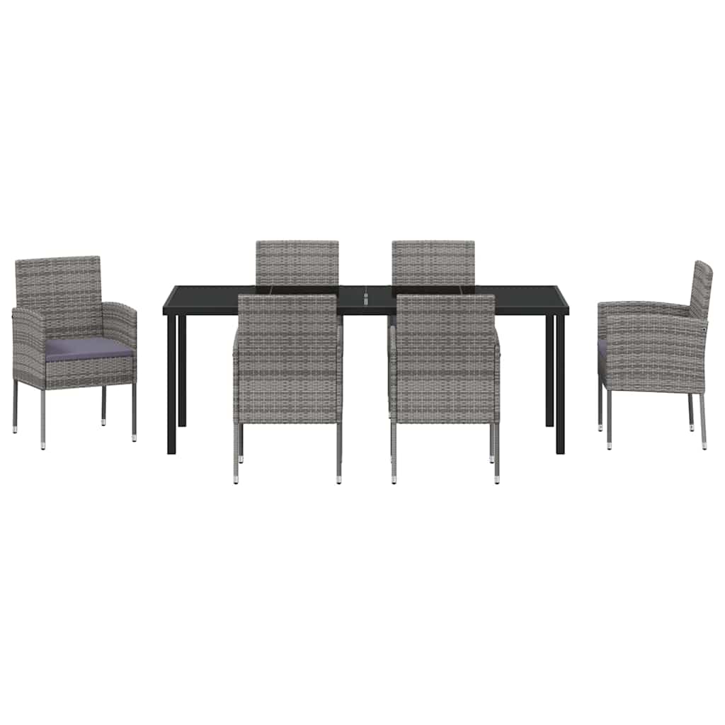 Garden Dining Set with Cushion 7 pcs Grey Poly Rattan