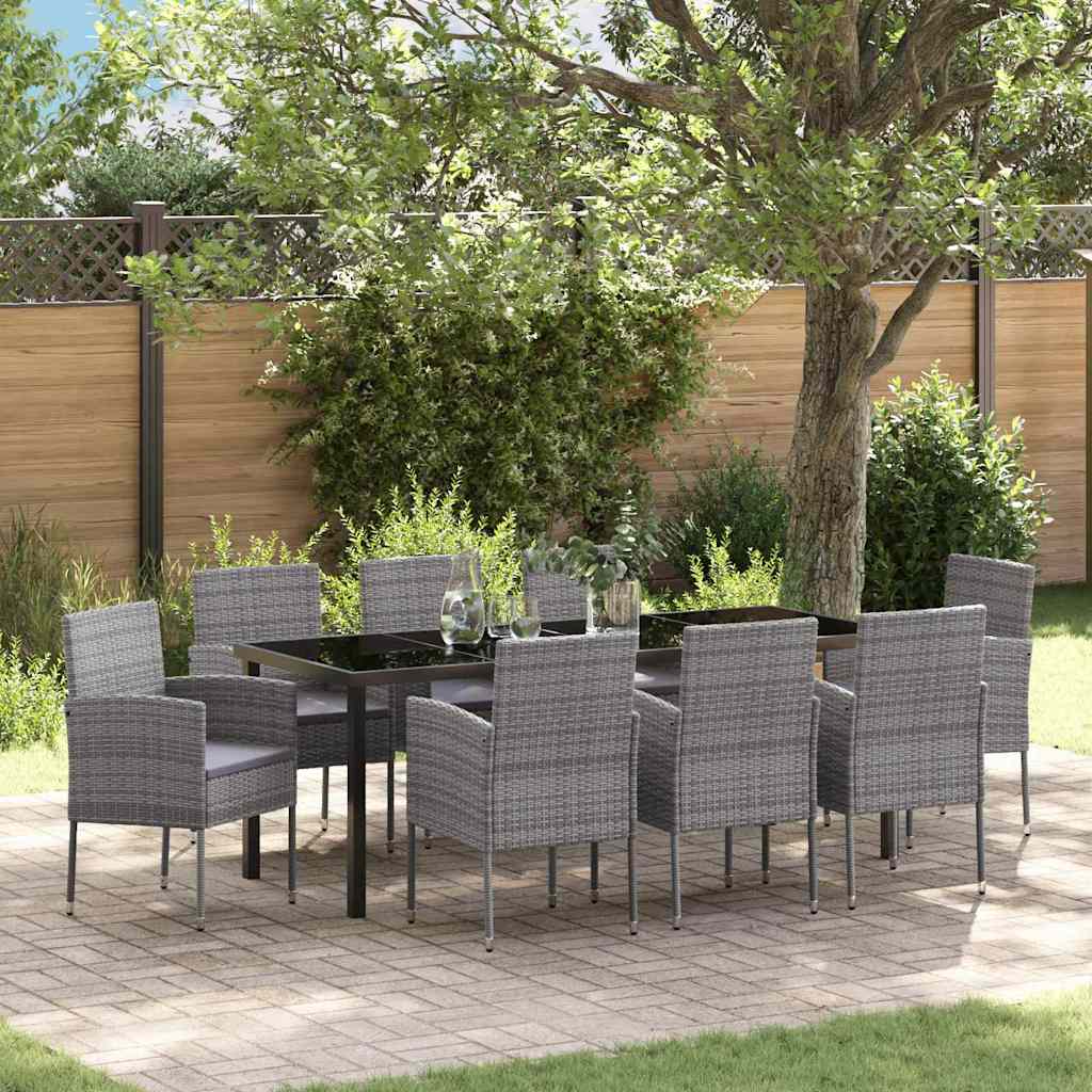 Garden Dining Set 9 pcs Grey Poly Rattan