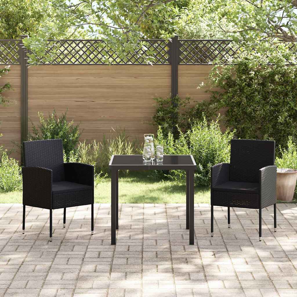 Garden Dining Set with Cushion 3 pcs Black Poly Rattan