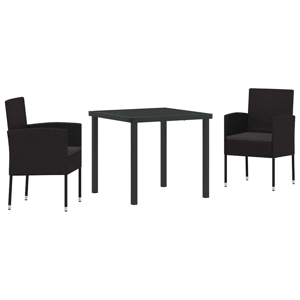 Garden Dining Set with Cushion 3 pcs Black Poly Rattan