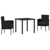 Garden Dining Set with Cushion 3 pcs Black Poly Rattan