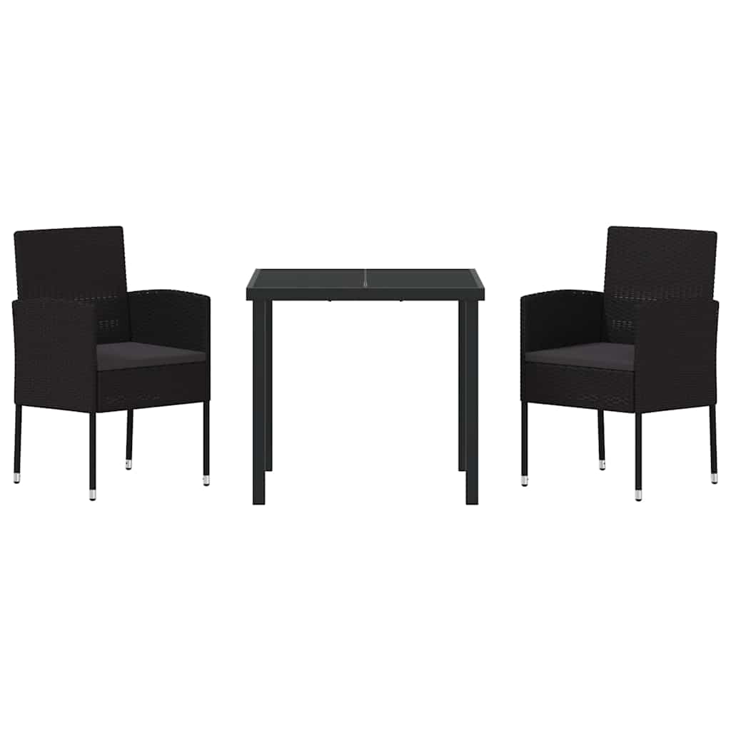 Garden Dining Set with Cushion 3 pcs Black Poly Rattan