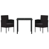 Garden Dining Set with Cushion 3 pcs Black Poly Rattan - Close-Up Angle