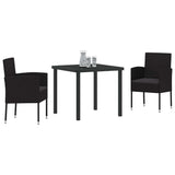Garden Dining Set with Cushion 3 pcs Black Poly Rattan