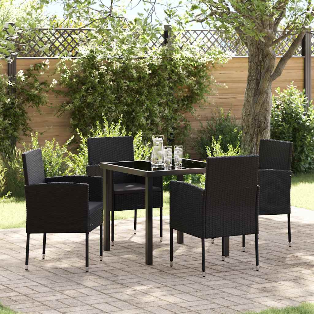 Garden Dining Set with Cushion 5 pcs Black Poly Rattan