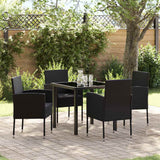 Garden Dining Set with Cushion 5 pcs Black Poly Rattan