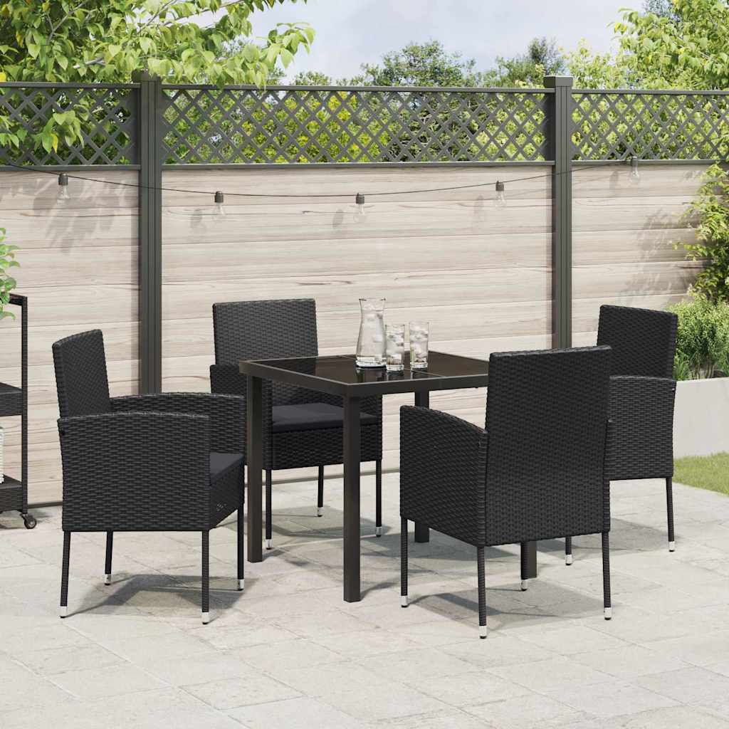 Garden Dining Set with Cushion 5 pcs Black Poly Rattan