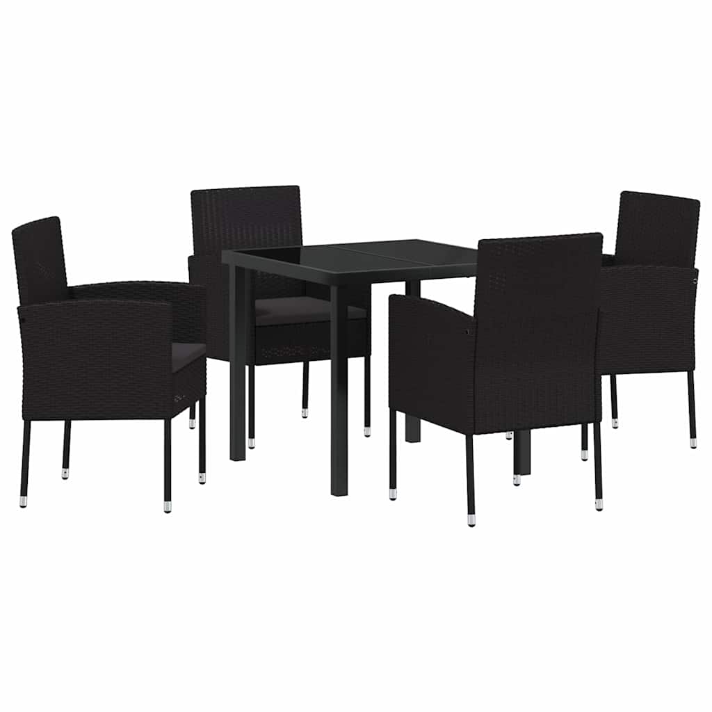 Garden Dining Set with Cushion 5 pcs Black Poly Rattan