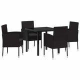 Garden Dining Set with Cushion 5 pcs Black Poly Rattan - Front View