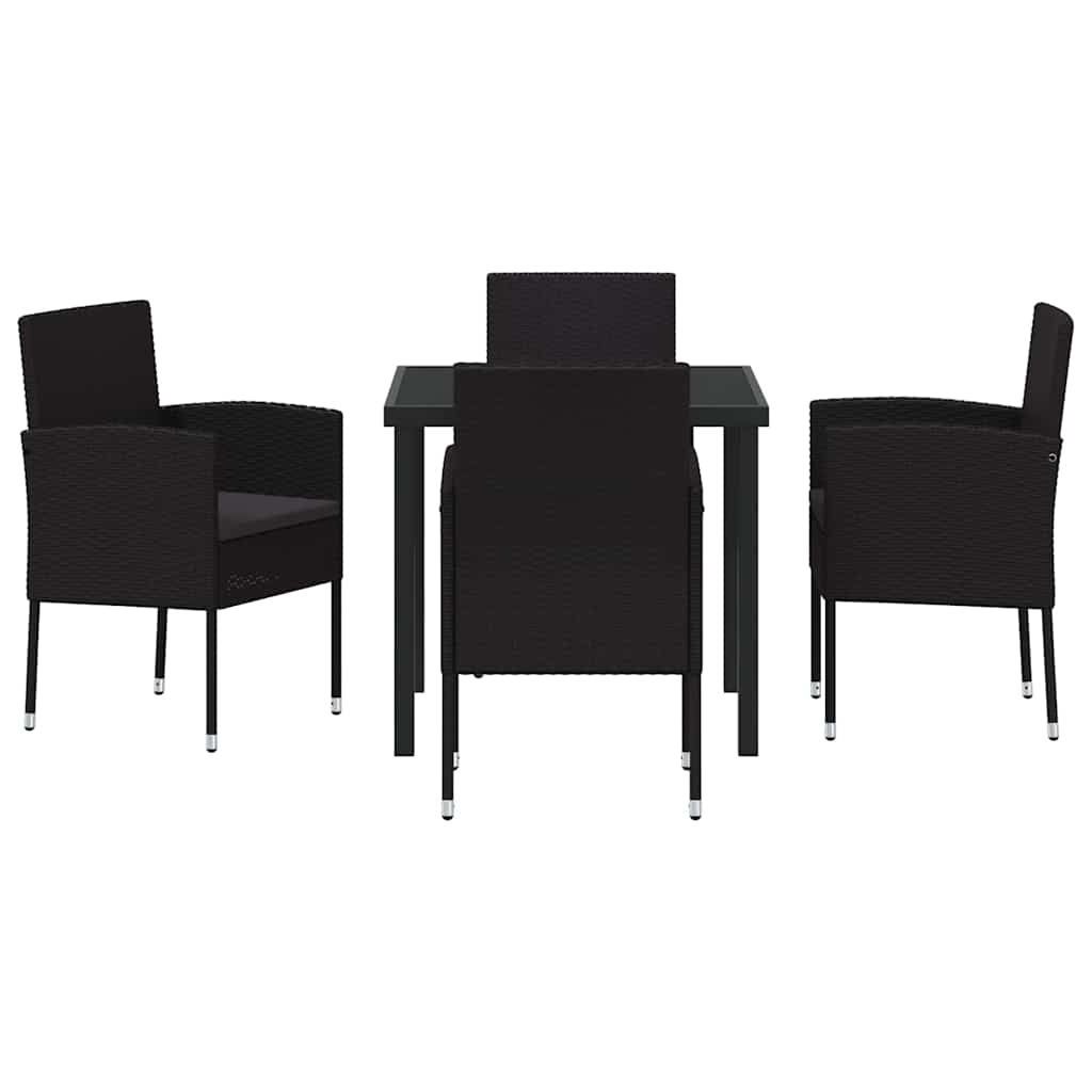 Garden Dining Set with Cushion 5 pcs Black Poly Rattan