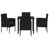 Garden Dining Set with Cushion 5 pcs Black Poly Rattan