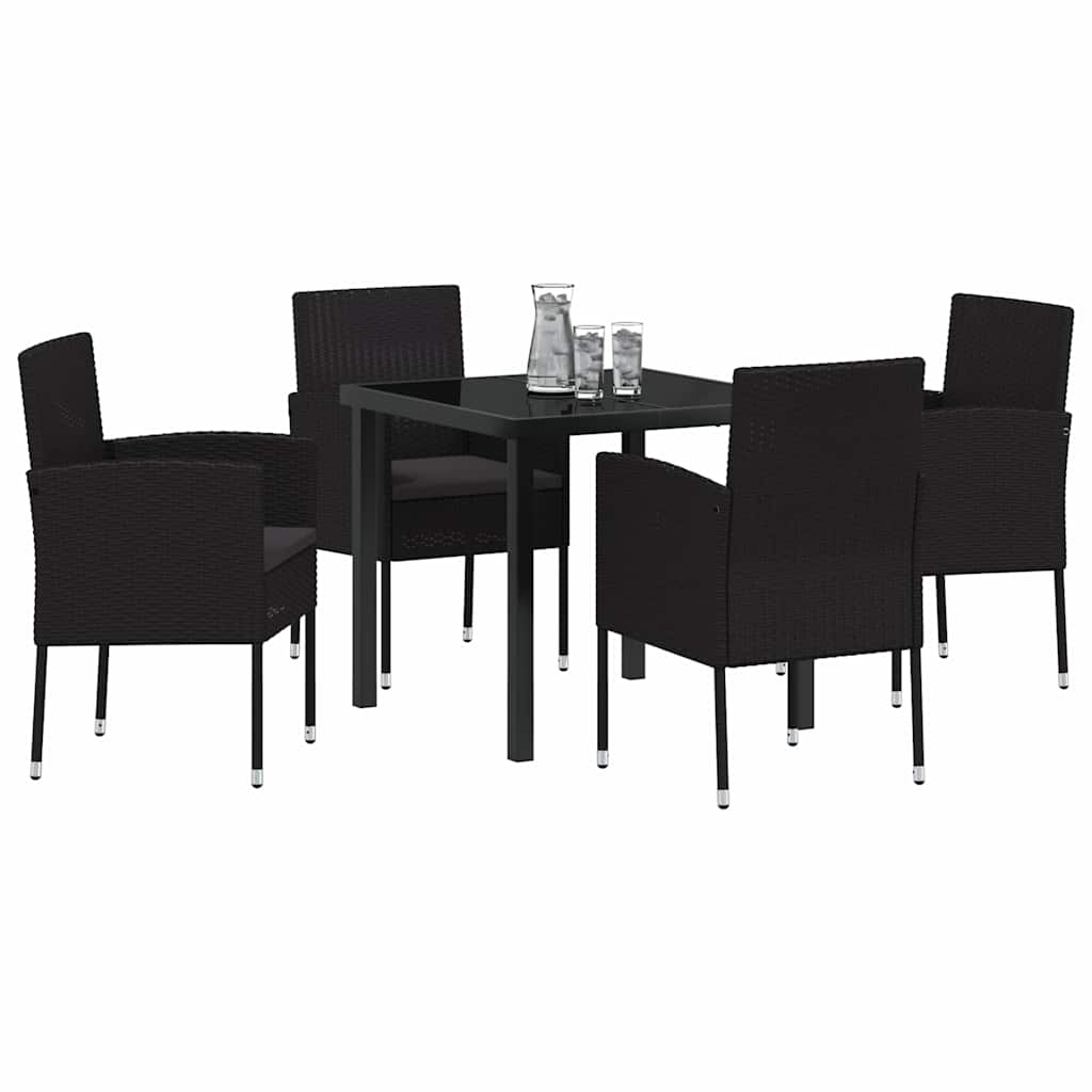 Garden Dining Set with Cushion 5 pcs Black Poly Rattan