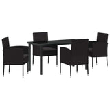 Garden Dining Set with Cushion 5 pcs Black Poly Rattan - Front View