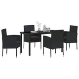 Garden Dining Set with Cushion 5 pcs Black Poly Rattan