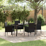 Garden Dining Set with Cushion 5 pcs Black Poly Rattan