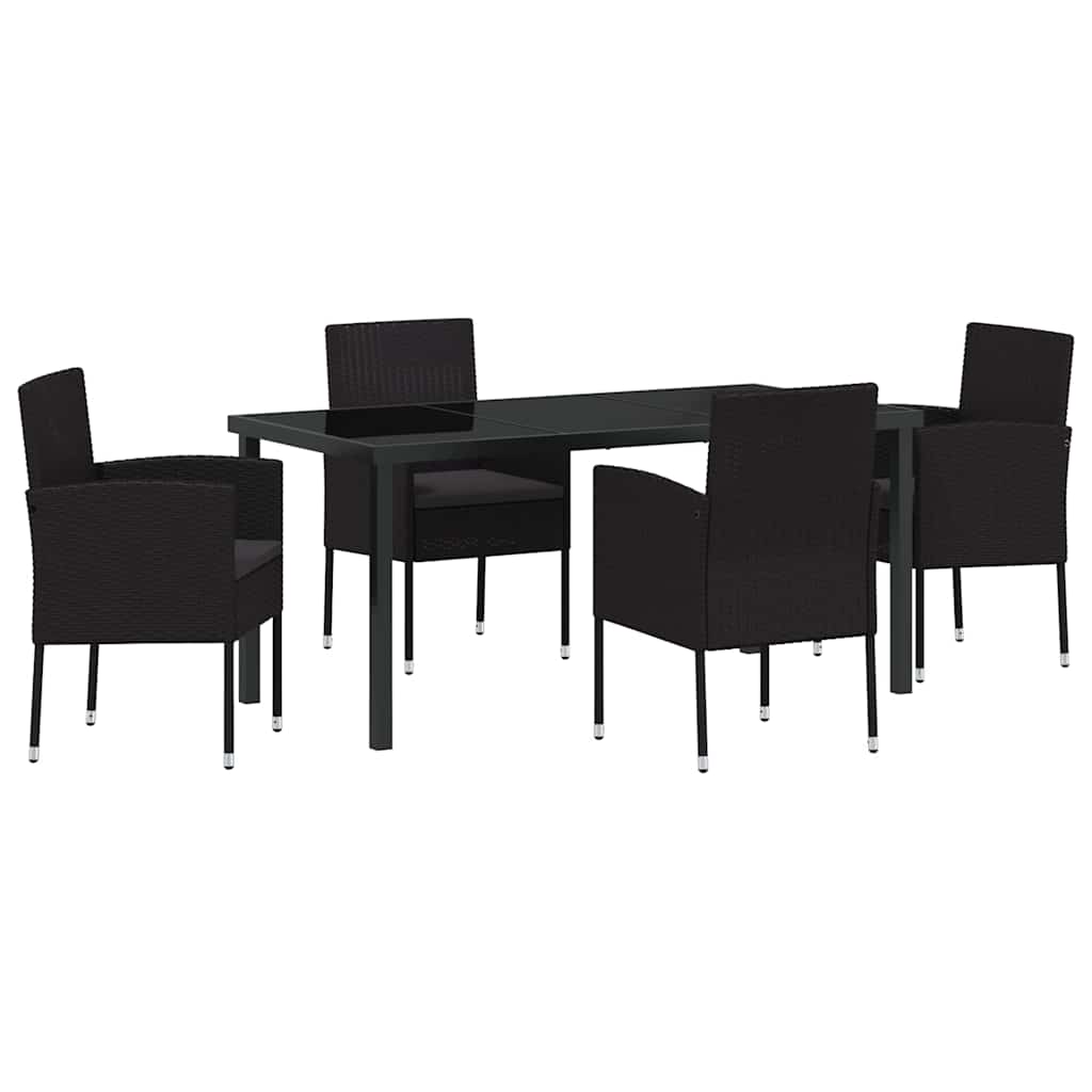 Garden Dining Set with Cushion 5 pcs Black Poly Rattan