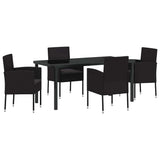 Garden Dining Set with Cushion 5 pcs Black Poly Rattan - Front View