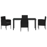 Garden Dining Set with Cushion 5 pcs Black Poly Rattan