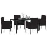 Garden Dining Set with Cushion 5 pcs Black Poly Rattan - Side View