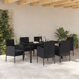 Garden Dining Set with Cushion 7 pcs Black Poly Rattan