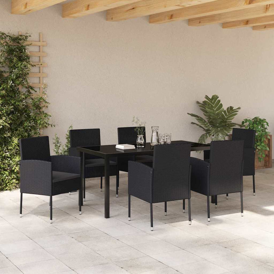 Garden Dining Set 7 pcs Black Poly Rattan