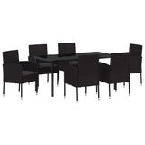 Garden Dining Set with Cushion 7 pcs Black Poly Rattan