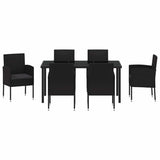 Garden Dining Set with Cushion 7 pcs Black Poly Rattan - Close-Up Angle