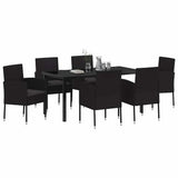 Garden Dining Set with Cushion 7 pcs Black Poly Rattan