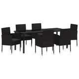 Garden Dining Set with Cushion 7 pcs Black Poly Rattan