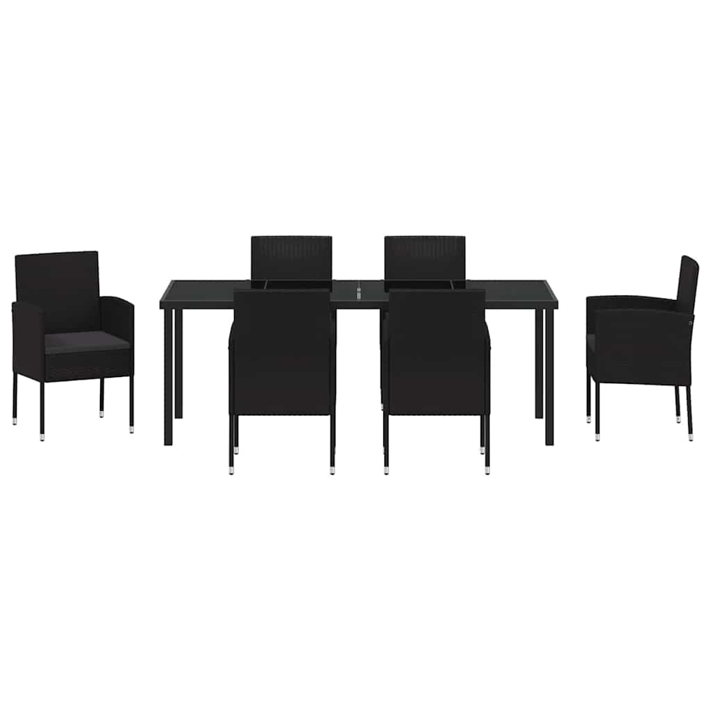 Garden Dining Set with Cushion 7 pcs Black Poly Rattan