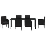 Garden Dining Set with Cushion 7 pcs Black Poly Rattan