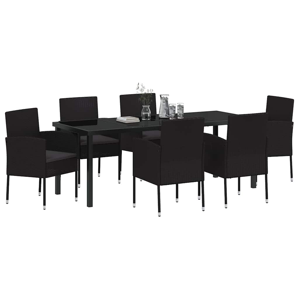 Garden Dining Set with Cushion 7 pcs Black Poly Rattan