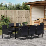 Garden Dining Set with Cushion 9 pcs Black Poly Rattan - Top-Down View