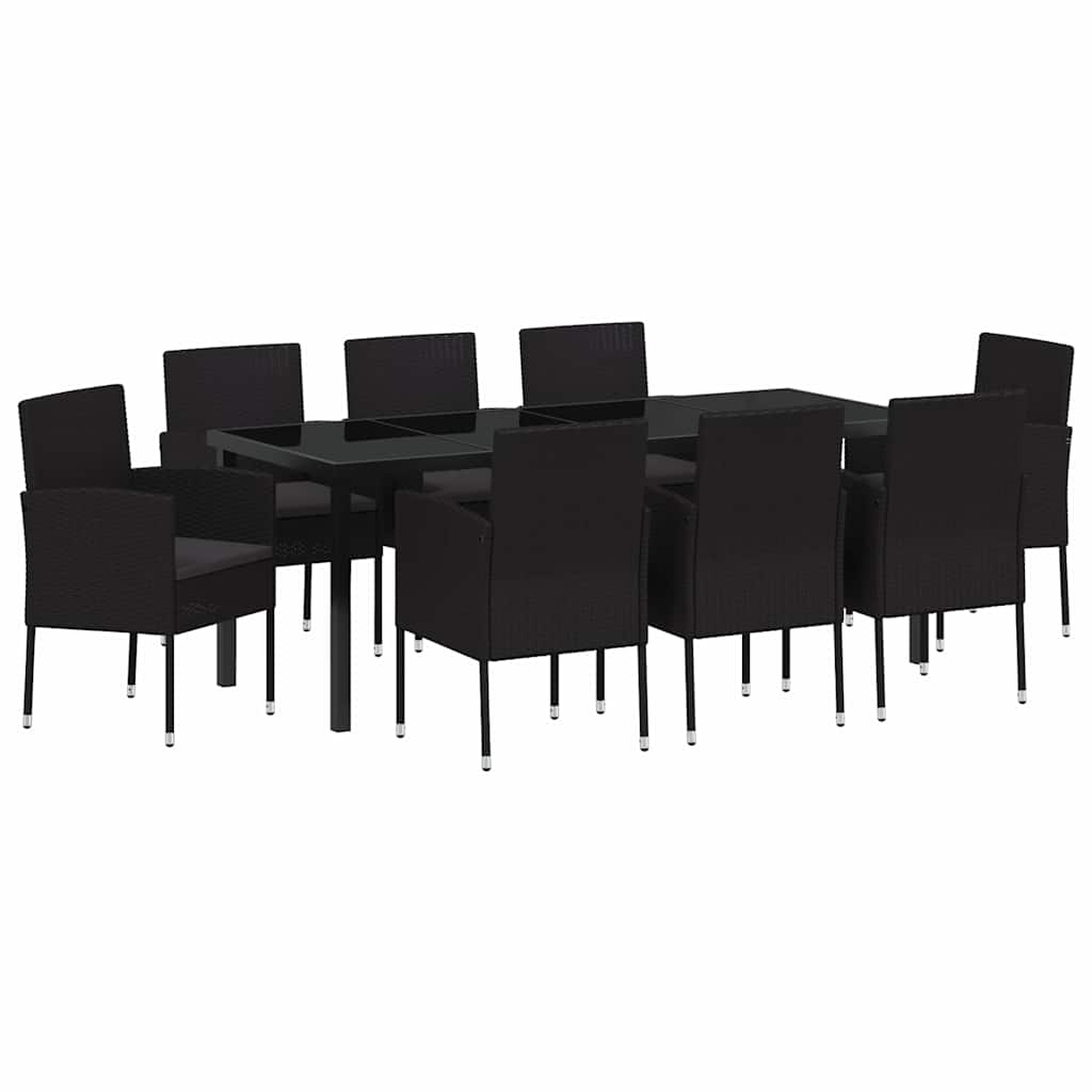 Garden Dining Set with Cushion 9 pcs Black Poly Rattan