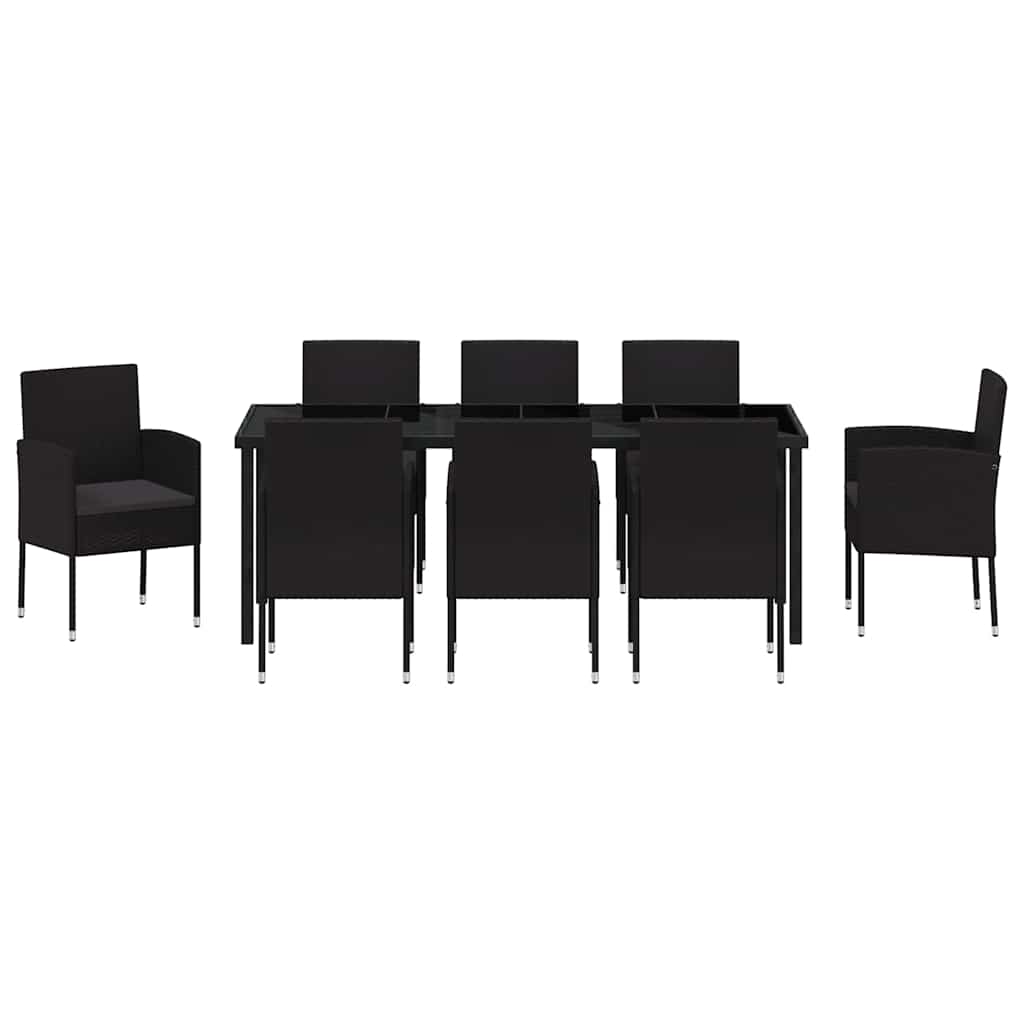 Garden Dining Set with Cushion 9 pcs Black Poly Rattan