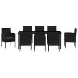 Garden Dining Set with Cushion 9 pcs Black Poly Rattan