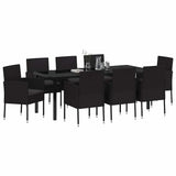 Garden Dining Set with Cushion 9 pcs Black Poly Rattan