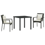Garden Dining Set with Cushion 3 pcs Black Poly Rattan - Front View