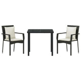 Garden Dining Set with Cushion 3 pcs Black Poly Rattan