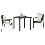 Garden Dining Set with Cushion 3 pcs Black Poly Rattan - Side View