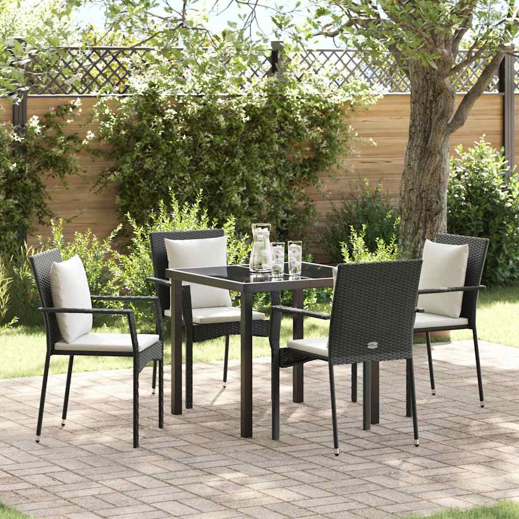 Garden Dining Set with Cushion 5 pcs Black Poly Rattan