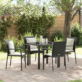Garden Dining Set with Cushion 5 pcs Black Poly Rattan