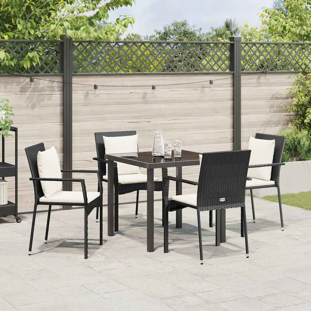 Garden Dining Set with Cushion 5 pcs Black Poly Rattan