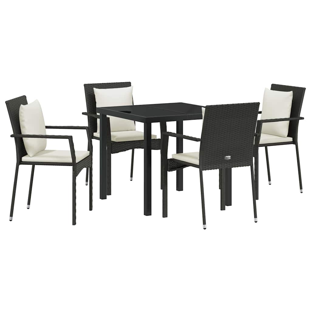 Garden Dining Set with Cushion 5 pcs Black Poly Rattan