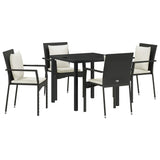 Garden Dining Set with Cushion 5 pcs Black Poly Rattan - Front View