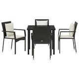 Garden Dining Set with Cushion 5 pcs Black Poly Rattan