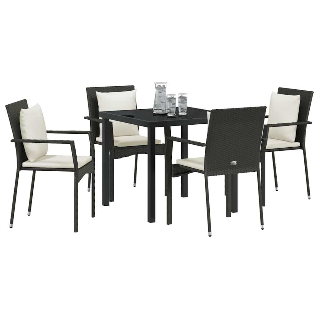 Garden Dining Set with Cushion 5 pcs Black Poly Rattan