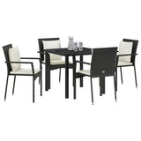 Garden Dining Set with Cushion 5 pcs Black Poly Rattan