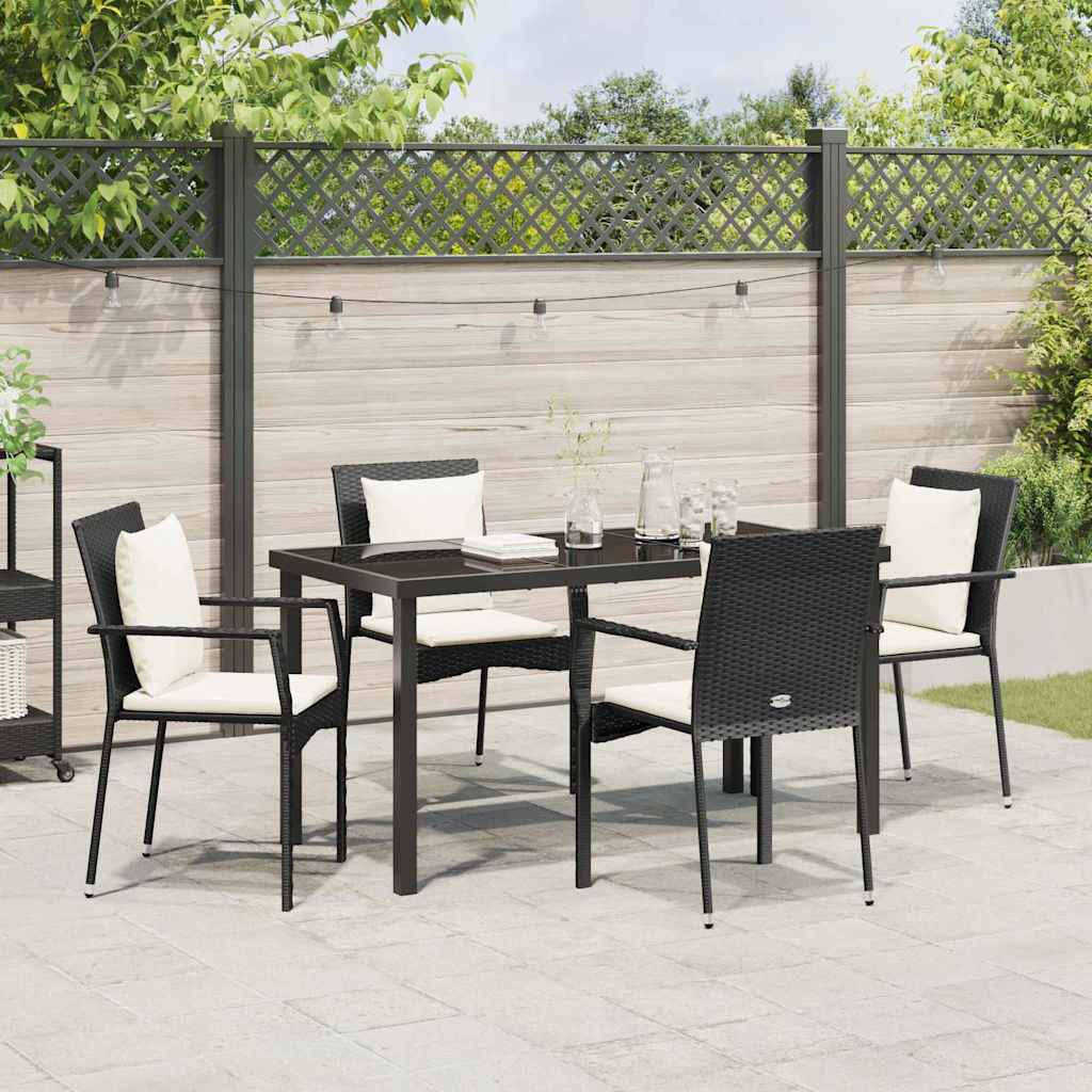 Garden Dining Set with Cushion 5 pcs Black Poly Rattan