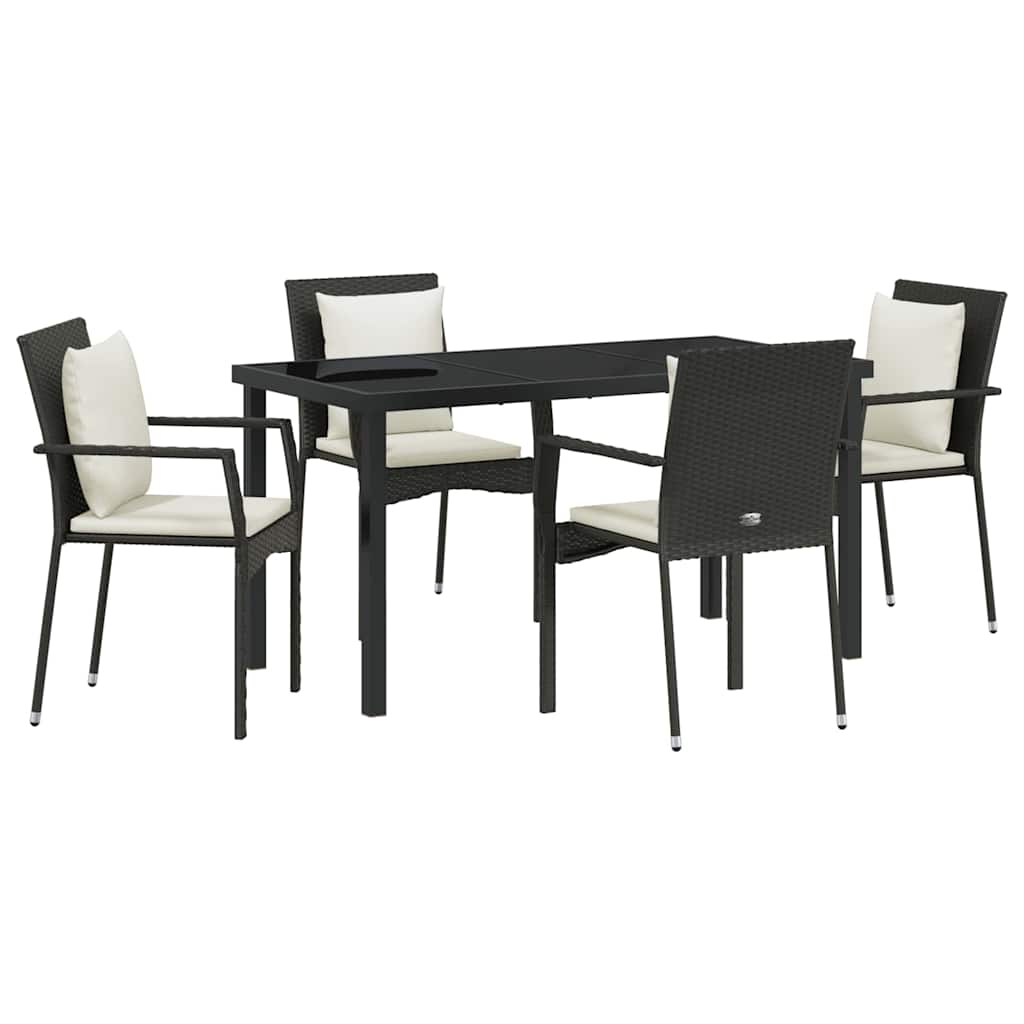 Garden Dining Set with Cushion 5 pcs Black Poly Rattan